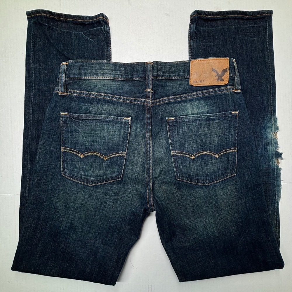 American Eagle Men 31X32 Distressed Jeans Dark‎ Wash Straight Leg Grunge